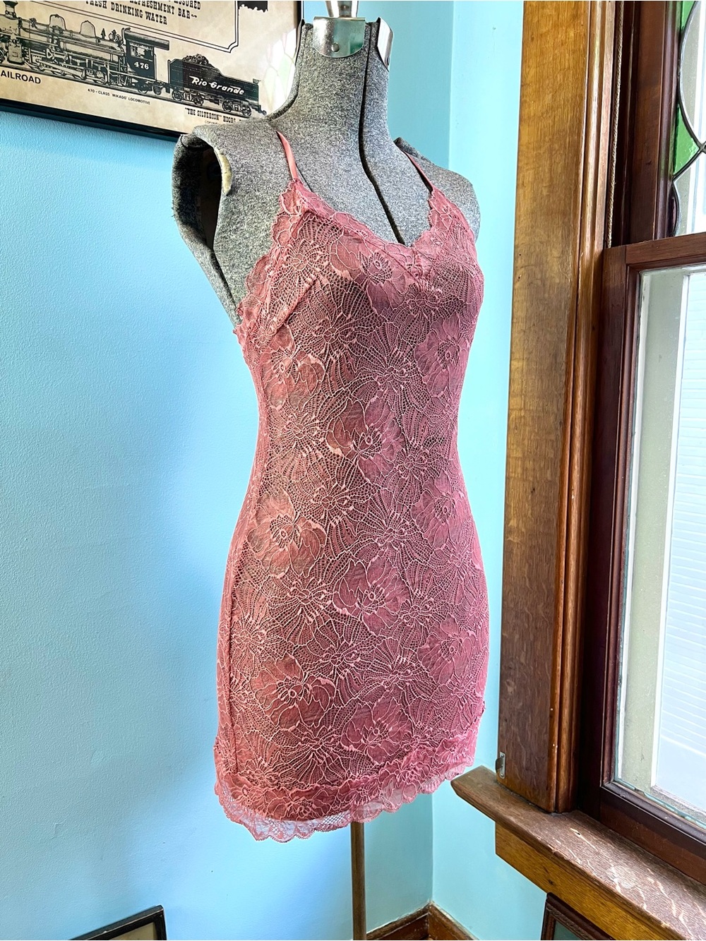 Victoria's Secret Rose Pink Sheer Lace Chemise Slip